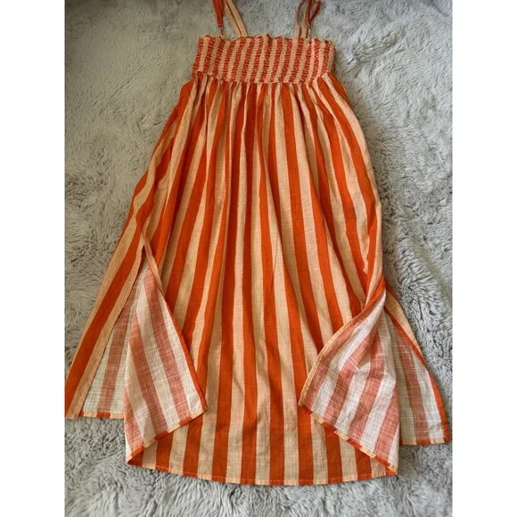 NWT New Anthropologie Red Motif Smocked Midi Dress Cotton Size S Boho Bohemian - Picture 2 of 8